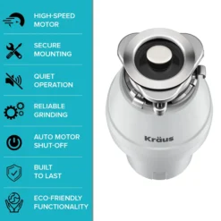 1/2 HP Continuous Feed Garbage Disposal with Ultra-Quiet Motor for Kitchen Sink with Power Cord and Flange Included