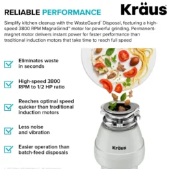 1/2 HP Continuous Feed Garbage Disposal with Ultra-Quiet Motor for Kitchen Sink with Power Cord and Flange Included