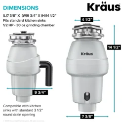 1/2 HP Continuous Feed Garbage Disposal with Ultra-Quiet Motor for Kitchen Sink with Power Cord and Flange Included