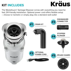 1/3 HP Continuous Feed Garbage Disposal with Ultra-Quiet Motor for Kitchen Sink with Power Cord and Flange Included