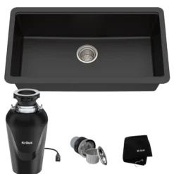 31 Inch Undermount Single Bowl Black Onyx Granite Kitchen Sink with WasteGuard™ Continuous Feed Garbage Disposal