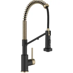 2-in-1 Commercial Style Pull Down Kitchen Faucet with Integrated Water Filter Tap for Reverse Osmosis or Water Filtration System in Spot-Free Antique Champagne Bronze / Matte Black