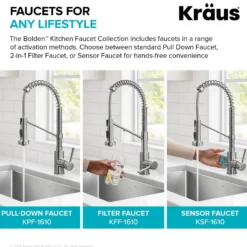 2-in-1 Commercial Style Pull Down Kitchen Faucet with Integrated Water Filter Tap for Reverse Osmosis or Water Filtration System in Spot-Free Antique Champagne Bronze / Matte Black