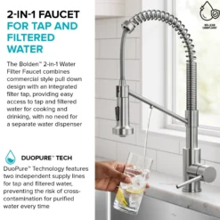2-in-1 Commercial Style Pull Down Kitchen Faucet with Integrated Water Filter Tap for Reverse Osmosis or Water Filtration System in Spot-Free Antique Champagne Bronze / Matte Black