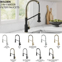 2-in-1 Commercial Style Pull Down Kitchen Faucet with Integrated Water Filter Tap for Reverse Osmosis or Water Filtration System in Spot-Free Antique Champagne Bronze / Matte Black