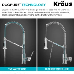 2-in-1 Commercial Style Pull Down Kitchen Faucet with Integrated Water Filter Tap for Reverse Osmosis or Water Filtration System in Spot-Free Antique Champagne Bronze / Matte Black