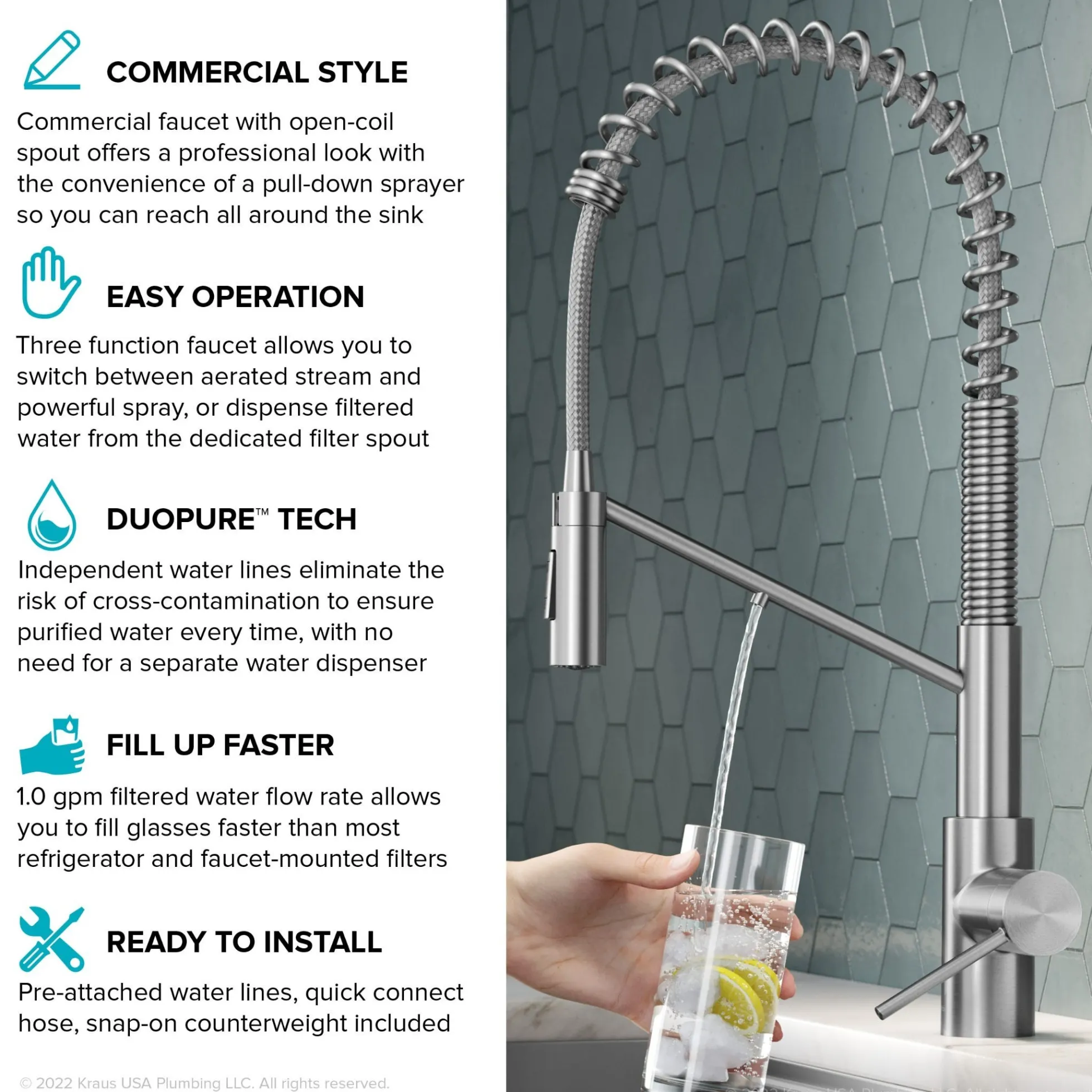 2-in-1 Commercial Style Pull-Down Single Handle Water Filter Kitchen Faucet for Reverse Osmosis or Water Filtration System in Spot-Free Antique Champagne Bronze