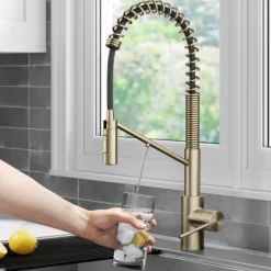 2-in-1 Commercial Style Pull-Down Single Handle Water Filter Kitchen Faucet for Reverse Osmosis or Water Filtration System in Spot-Free Antique Champagne Bronze