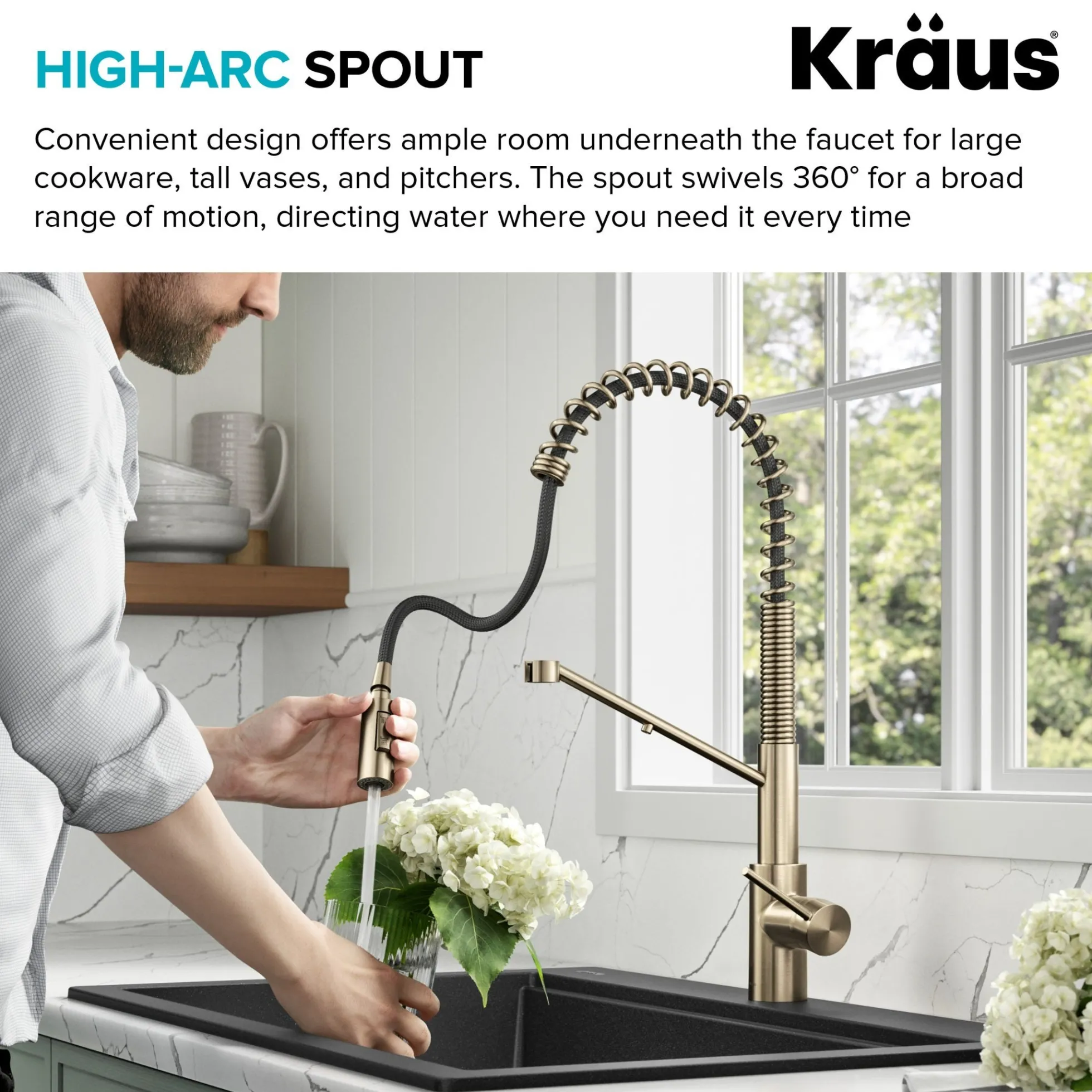 2-in-1 Commercial Style Pull-Down Single Handle Water Filter Kitchen Faucet for Reverse Osmosis or Water Filtration System in Spot-Free Antique Champagne Bronze
