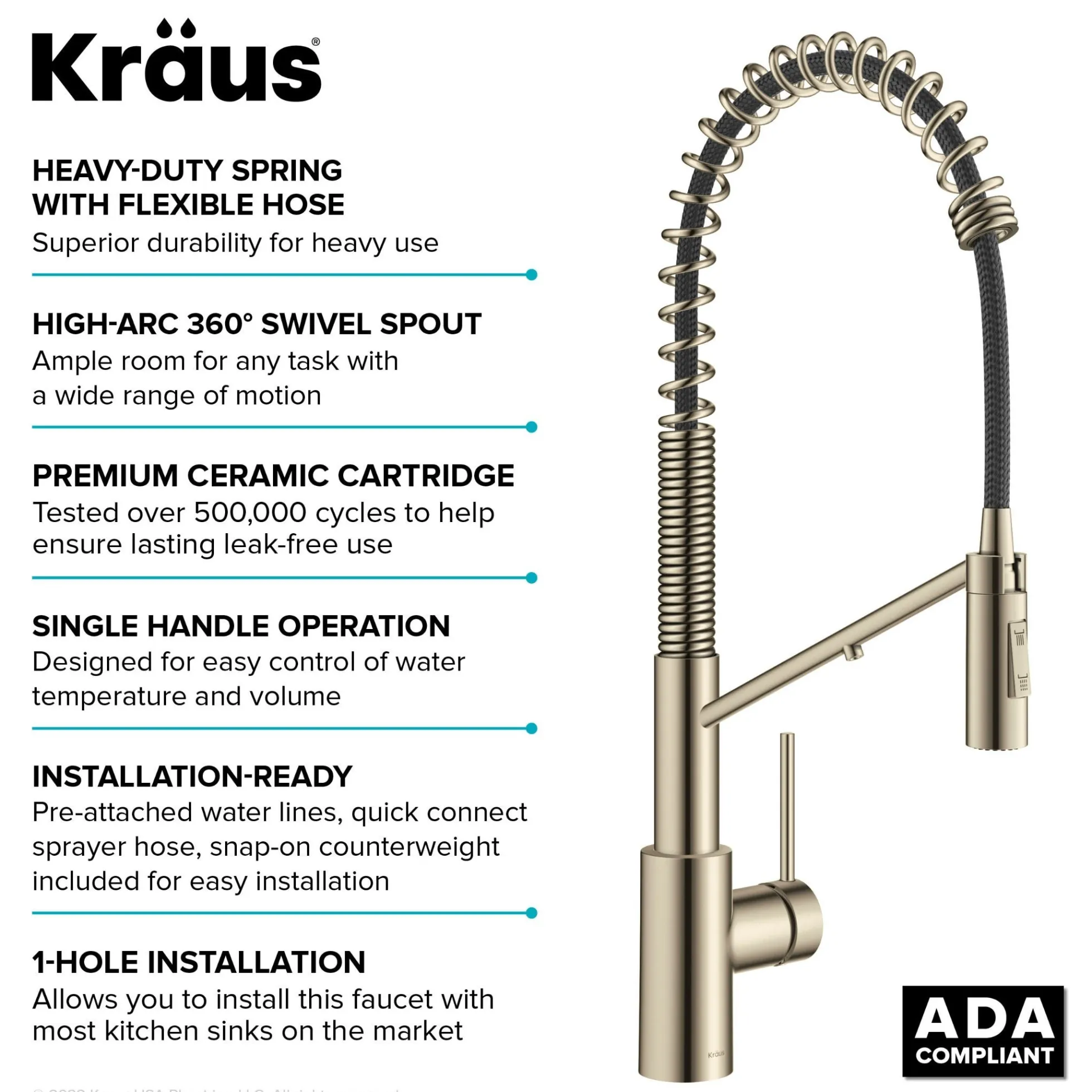 2-in-1 Commercial Style Pull-Down Single Handle Water Filter Kitchen Faucet for Reverse Osmosis or Water Filtration System in Spot-Free Antique Champagne Bronze