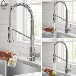 2-in-1 Commercial Style Pull Down Single Handle Water Filter Kitchen Faucet for Reverse Osmosis or Water Filtration System in Spot-Free Brushed Brass