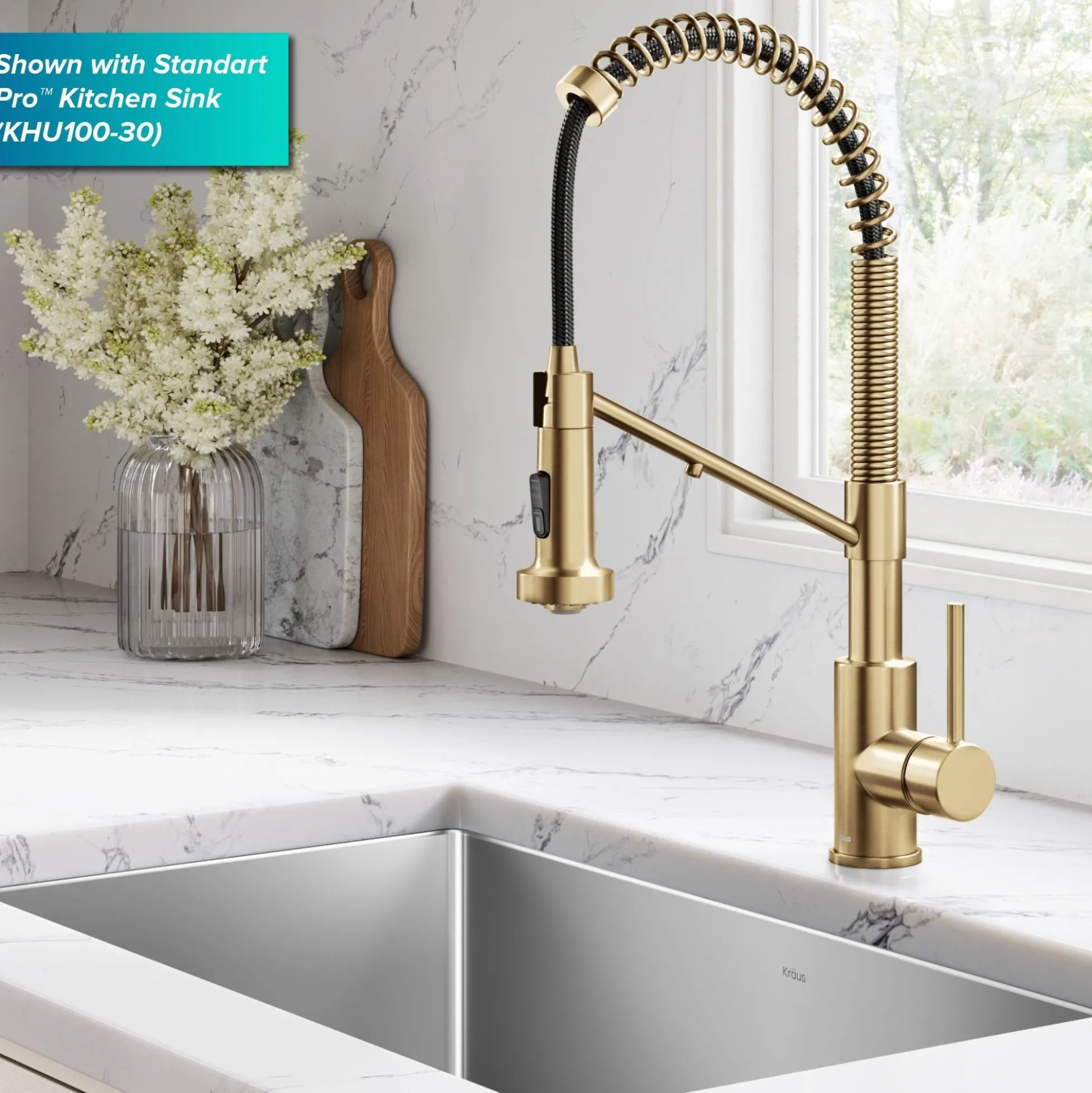 2-in-1 Commercial Style Pull Down Single Handle Water Filter Kitchen Faucet for Reverse Osmosis or Water Filtration System in Spot-Free Brushed Brass