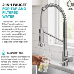 2-in-1 Commercial Style Pull Down Single Handle Water Filter Kitchen Faucet for Reverse Osmosis or Water Filtration System in Brushed Brass / Matte Black