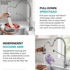 2-in-1 Commercial Style Pull Down Single Handle Water Filter Kitchen Faucet for Reverse Osmosis or Water Filtration System in Brushed Brass / Matte Black