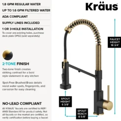 2-in-1 Commercial Style Pull Down Single Handle Water Filter Kitchen Faucet for Reverse Osmosis or Water Filtration System in Brushed Brass / Matte Black