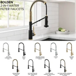 2-in-1 Commercial Style Pull Down Single Handle Water Filter Kitchen Faucet for Reverse Osmosis or Water Filtration System in Brushed Brass / Matte Black