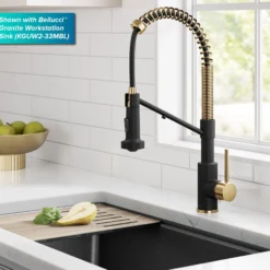 2-in-1 Commercial Style Pull Down Single Handle Water Filter Kitchen Faucet for Reverse Osmosis or Water Filtration System in Brushed Brass / Matte Black