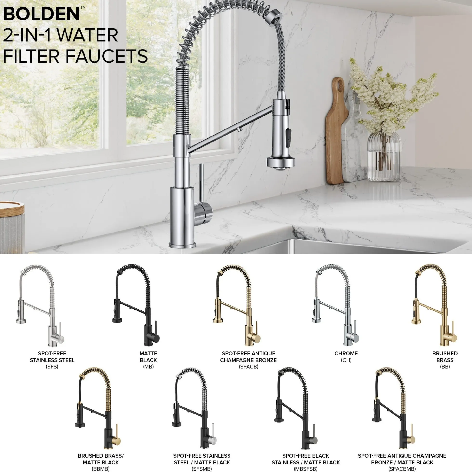 2-in-1 Commercial Style Pull Down Single Handle Water Filter Kitchen Faucet for Reverse Osmosis or Water Filtration System in Chrome