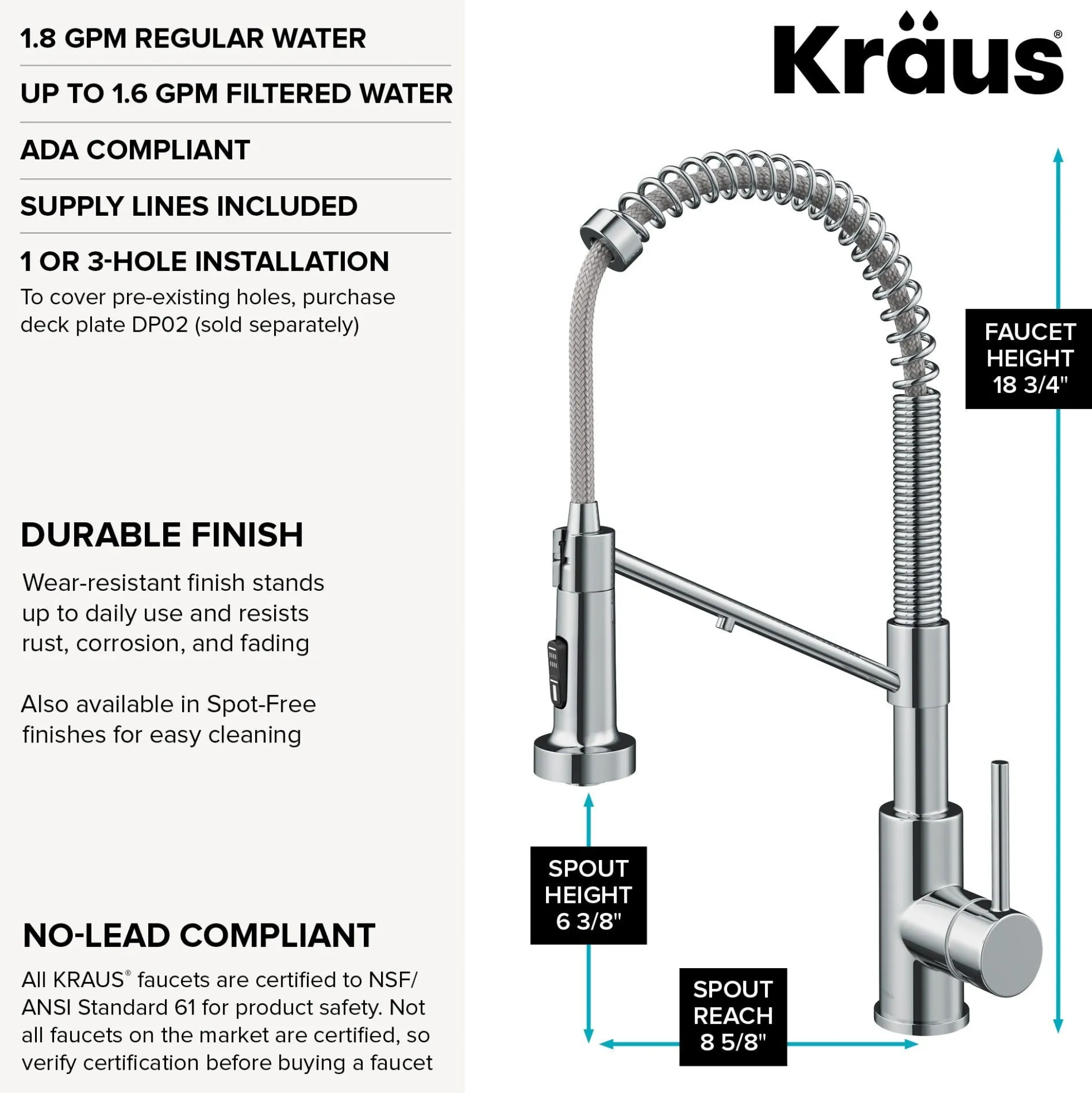 2-in-1 Commercial Style Pull Down Single Handle Water Filter Kitchen Faucet for Reverse Osmosis or Water Filtration System in Chrome