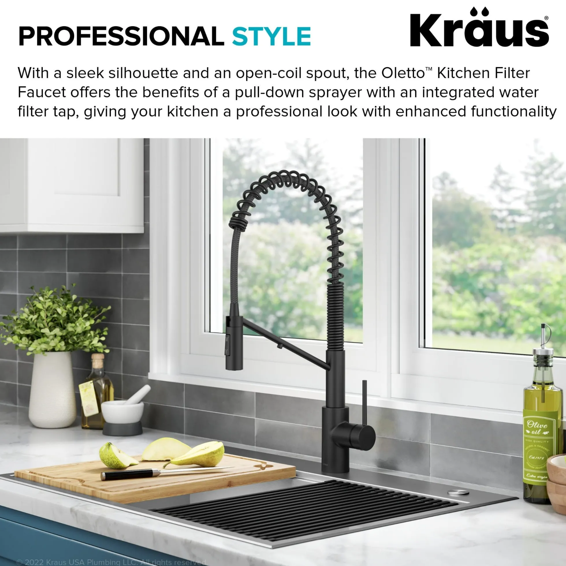 2-in-1 Commercial Style Pull-Down Single Handle Water Filter Kitchen Faucet for Reverse Osmosis or Water Filtration System in Matte Black