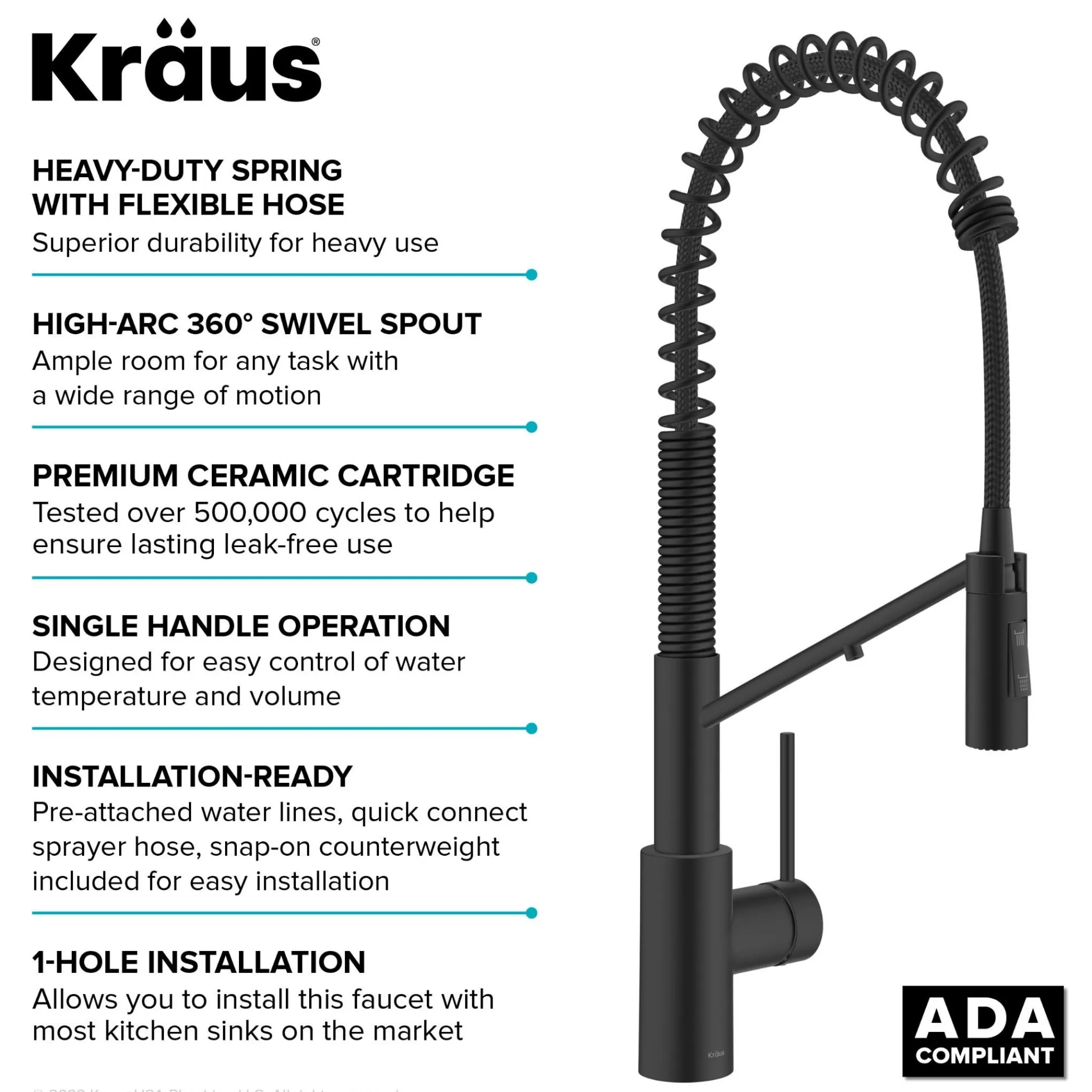 2-in-1 Commercial Style Pull-Down Single Handle Water Filter Kitchen Faucet for Reverse Osmosis or Water Filtration System in Matte Black