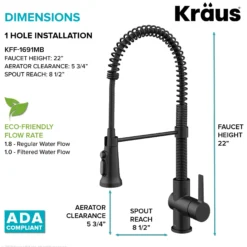 2-in-1 Commercial Style Pull Down Single Handle Water Filter Faucet for Reverse Osmosis or Water Filtration System in Matte Black
