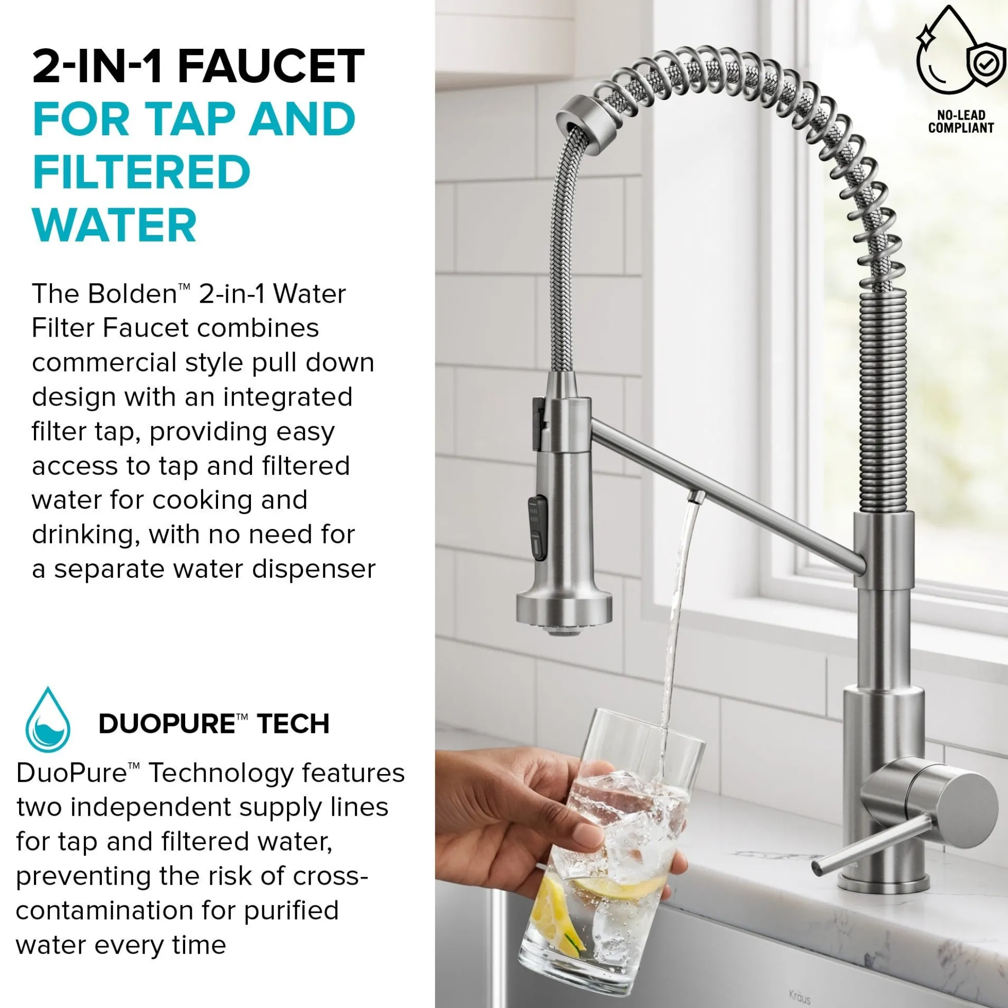 2-in-1 Commercial Style Pull Down Single Handle Water Filter Kitchen Faucet for Reverse Osmosis or Water Filtration System in Matte Black
