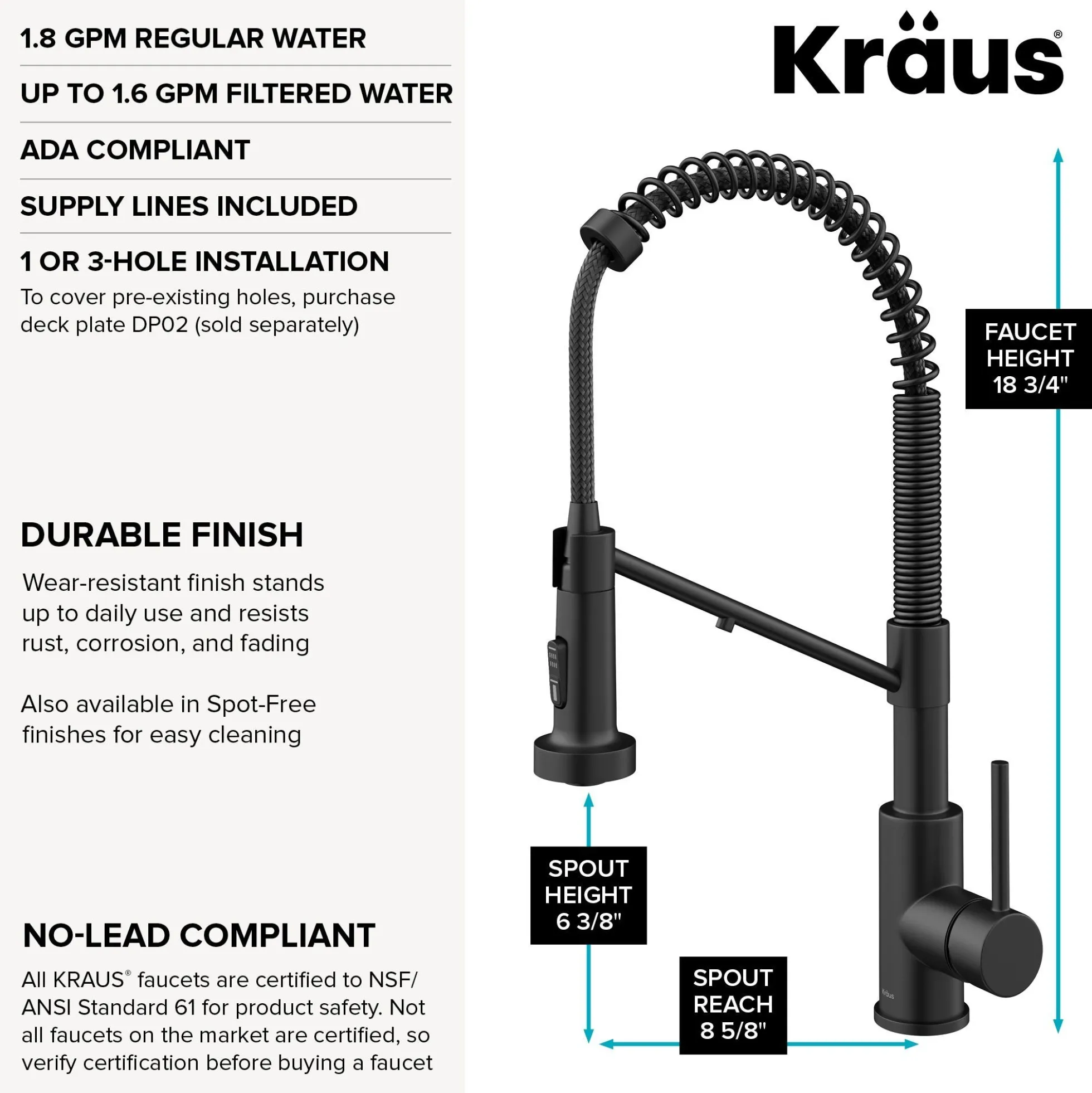 2-in-1 Commercial Style Pull Down Single Handle Water Filter Kitchen Faucet for Reverse Osmosis or Water Filtration System in Matte Black