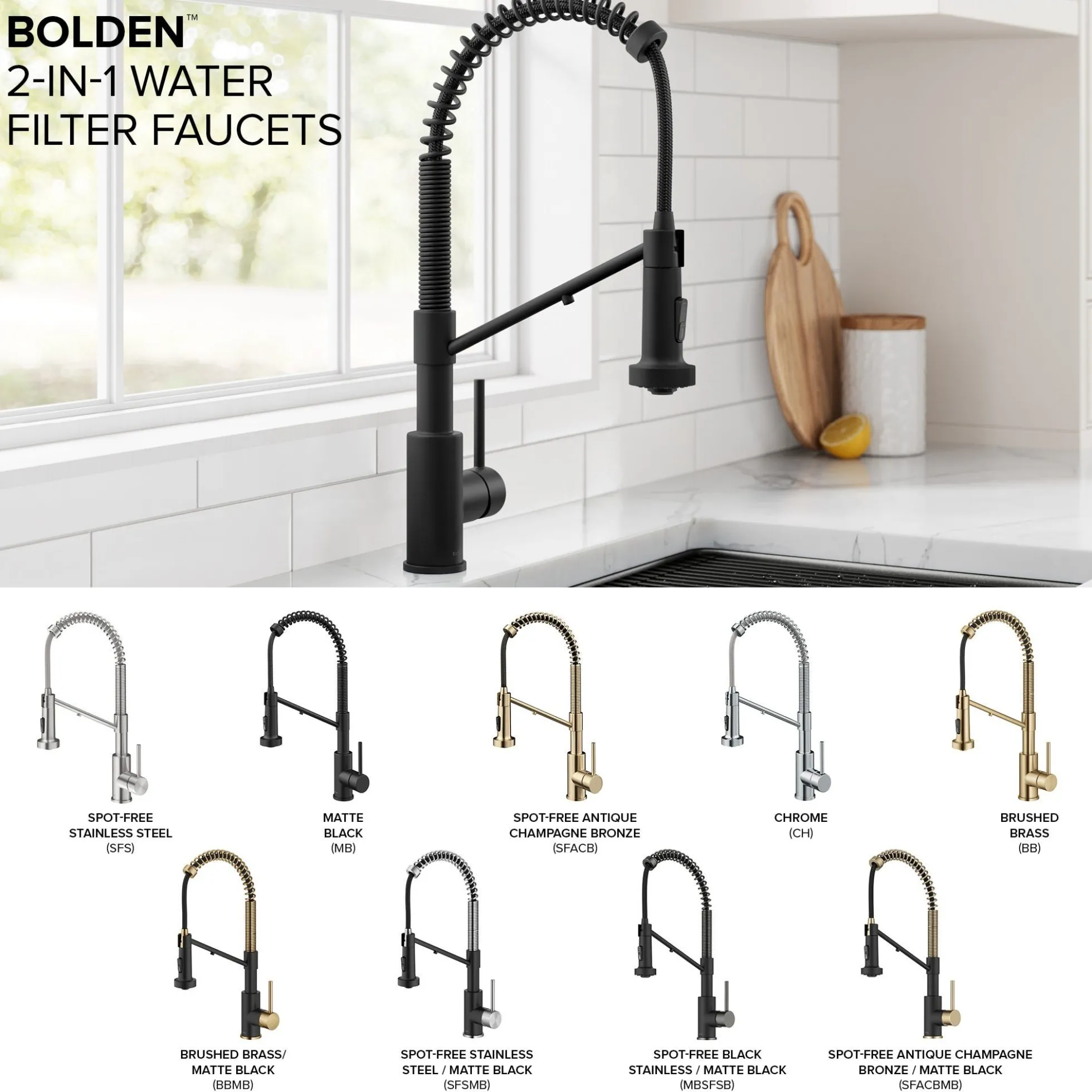 2-in-1 Commercial Style Pull Down Single Handle Water Filter Kitchen Faucet for Reverse Osmosis or Water Filtration System in Matte Black