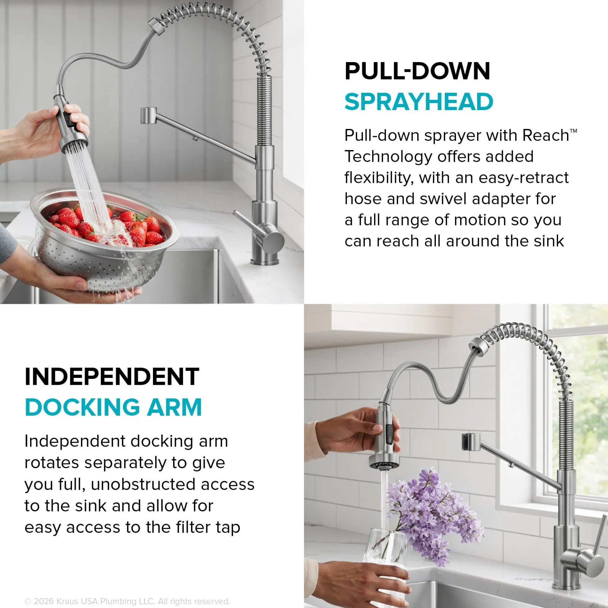 2-in-1 Commercial Style Pull Down Single Handle Water Filter Kitchen Faucet for Reverse Osmosis or Water Filtration System in Matte Black