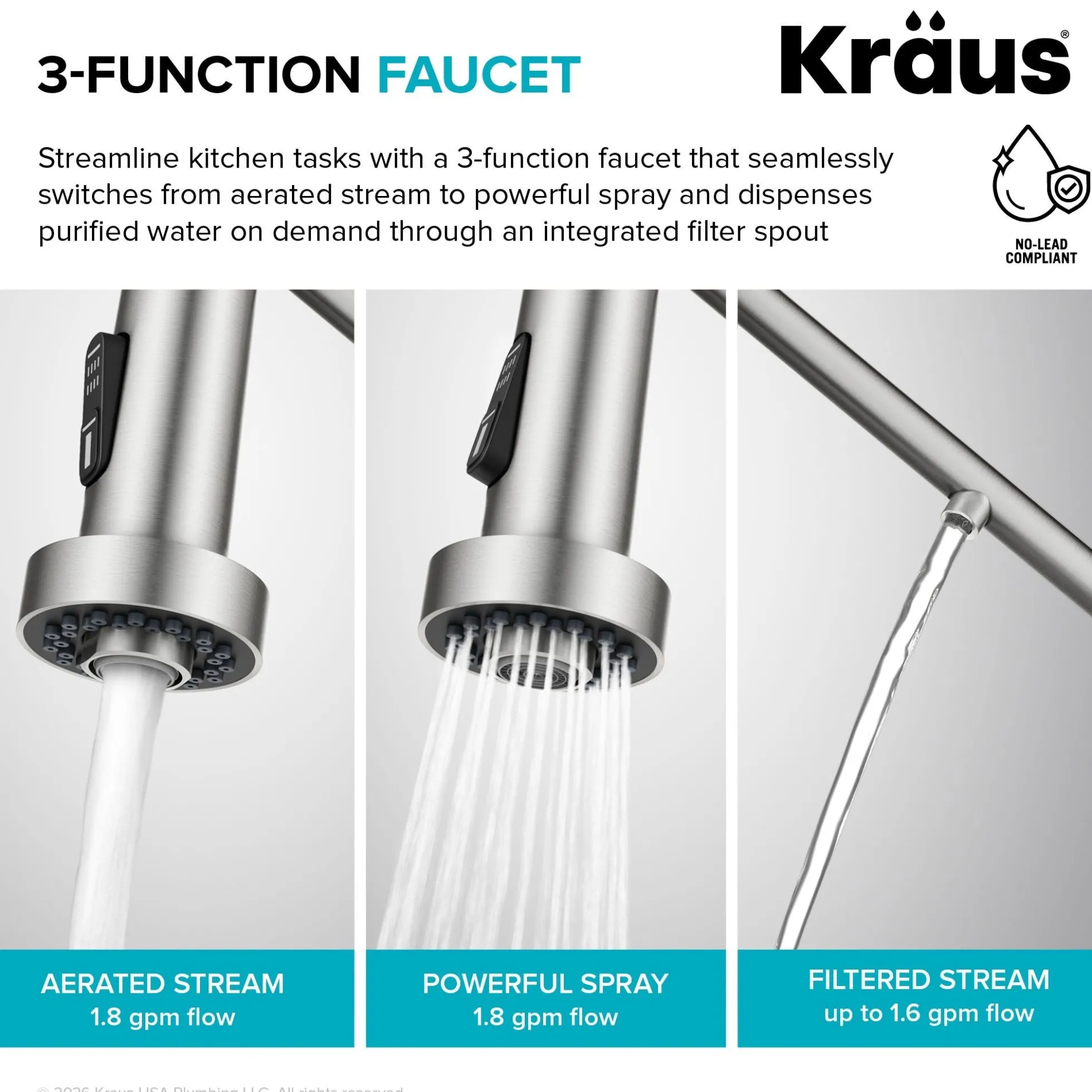 2-in-1 Commercial Style Pull Down Single Handle Water Filter Kitchen Faucet for Reverse Osmosis or Water Filtration System in Spot-Free Antique Champagne Bronze