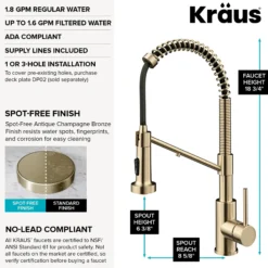 2-in-1 Commercial Style Pull Down Single Handle Water Filter Kitchen Faucet for Reverse Osmosis or Water Filtration System in Spot-Free Antique Champagne Bronze