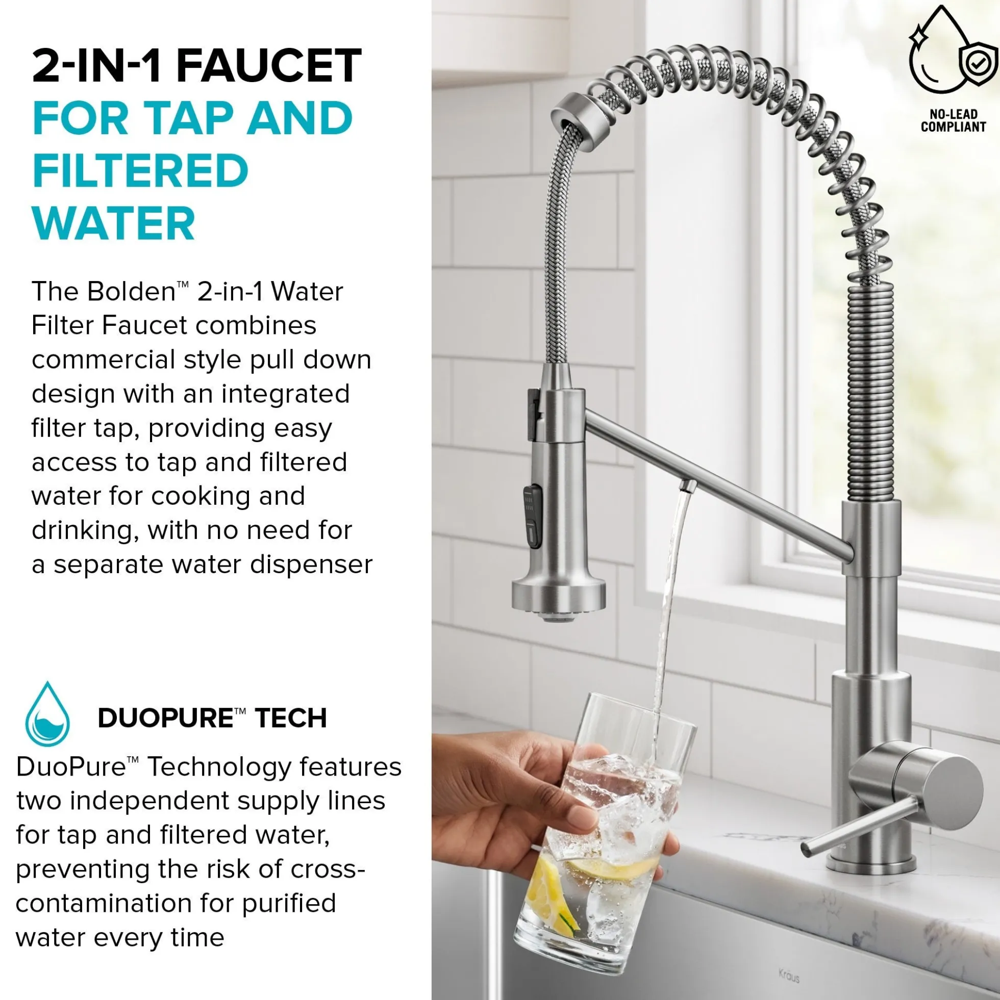 2-in-1 Commercial Style Pull Down Single Handle Water Filter Kitchen Faucet for Reverse Osmosis or Water Filtration System in Spot-Free Antique Champagne Bronze