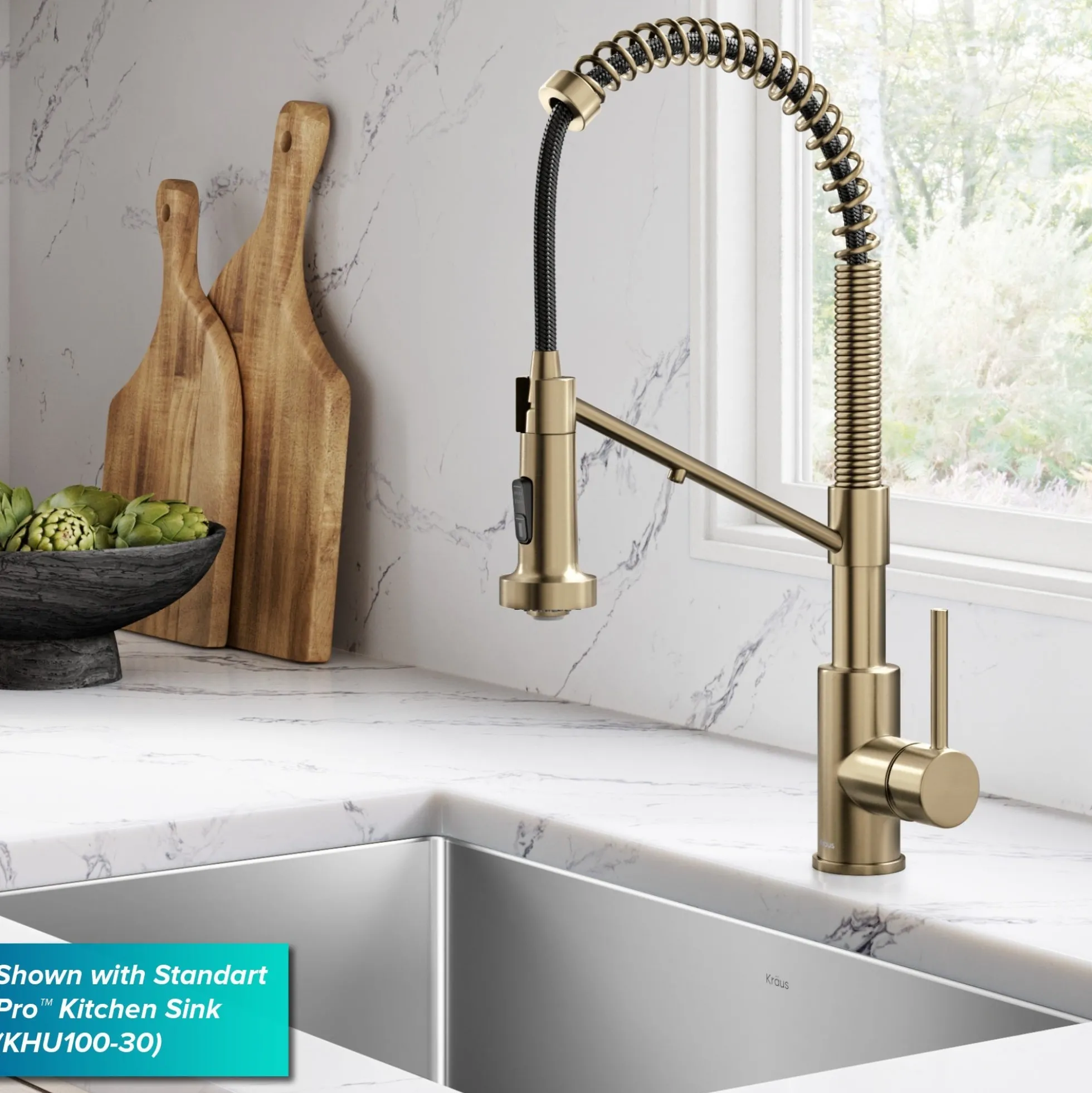 2-in-1 Commercial Style Pull Down Single Handle Water Filter Kitchen Faucet for Reverse Osmosis or Water Filtration System in Spot-Free Antique Champagne Bronze
