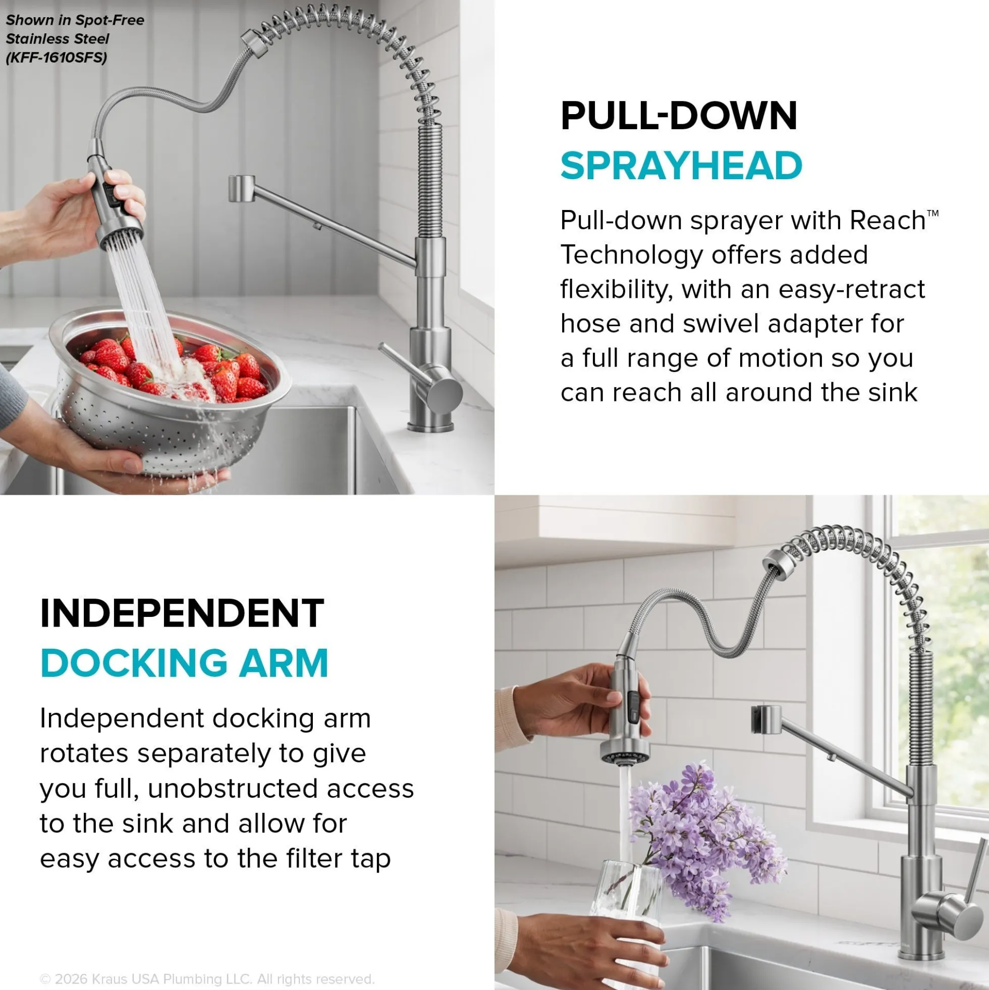 2-in-1 Commercial Style Pull Down Single Handle Water Filter Kitchen Faucet for Reverse Osmosis or Water Filtration System in Spot-Free Antique Champagne Bronze