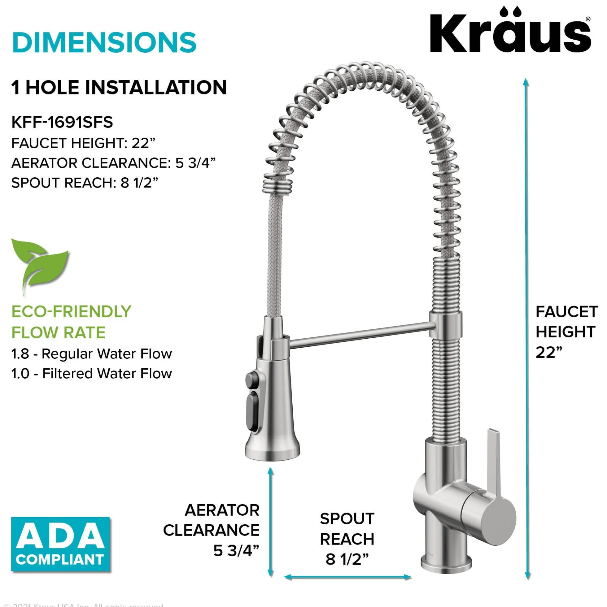 2-in-1 Commercial Style Pull Down Single Handle Water Filter Faucet for Reverse Osmosis or Water Filtration System in Spot Free Stainless Steel
