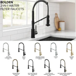 2-in-1 Commercial Style Pull Down Kitchen Faucet with Integrated Water Filter Tap for Reverse Osmosis or Water Filtration System in Matte Black / Spot-Free Black Stainless Steel