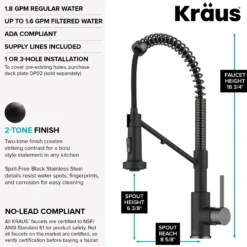 2-in-1 Commercial Style Pull Down Kitchen Faucet with Integrated Water Filter Tap for Reverse Osmosis or Water Filtration System in Matte Black / Spot-Free Black Stainless Steel