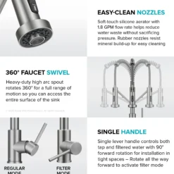 2-in-1 Commercial Style Pull Down Kitchen Faucet with Integrated Water Filter Tap for Reverse Osmosis or Water Filtration System in Matte Black / Spot-Free Black Stainless Steel