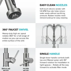 2-in-1 Commercial Style Pull Down Single Handle Water Filter Kitchen Faucet for Reverse Osmosis or Water Filtration System in Spot-Free Stainless Steel