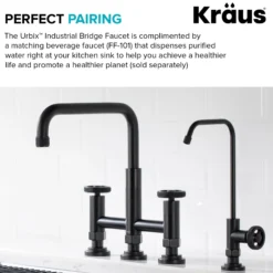 Industrial Bridge Kitchen Faucet with Side Sprayer in Matte Black