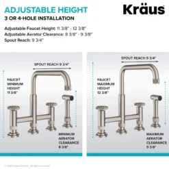 Industrial Bridge Kitchen Faucet and Water Filter Faucet Combo in Brushed Gold