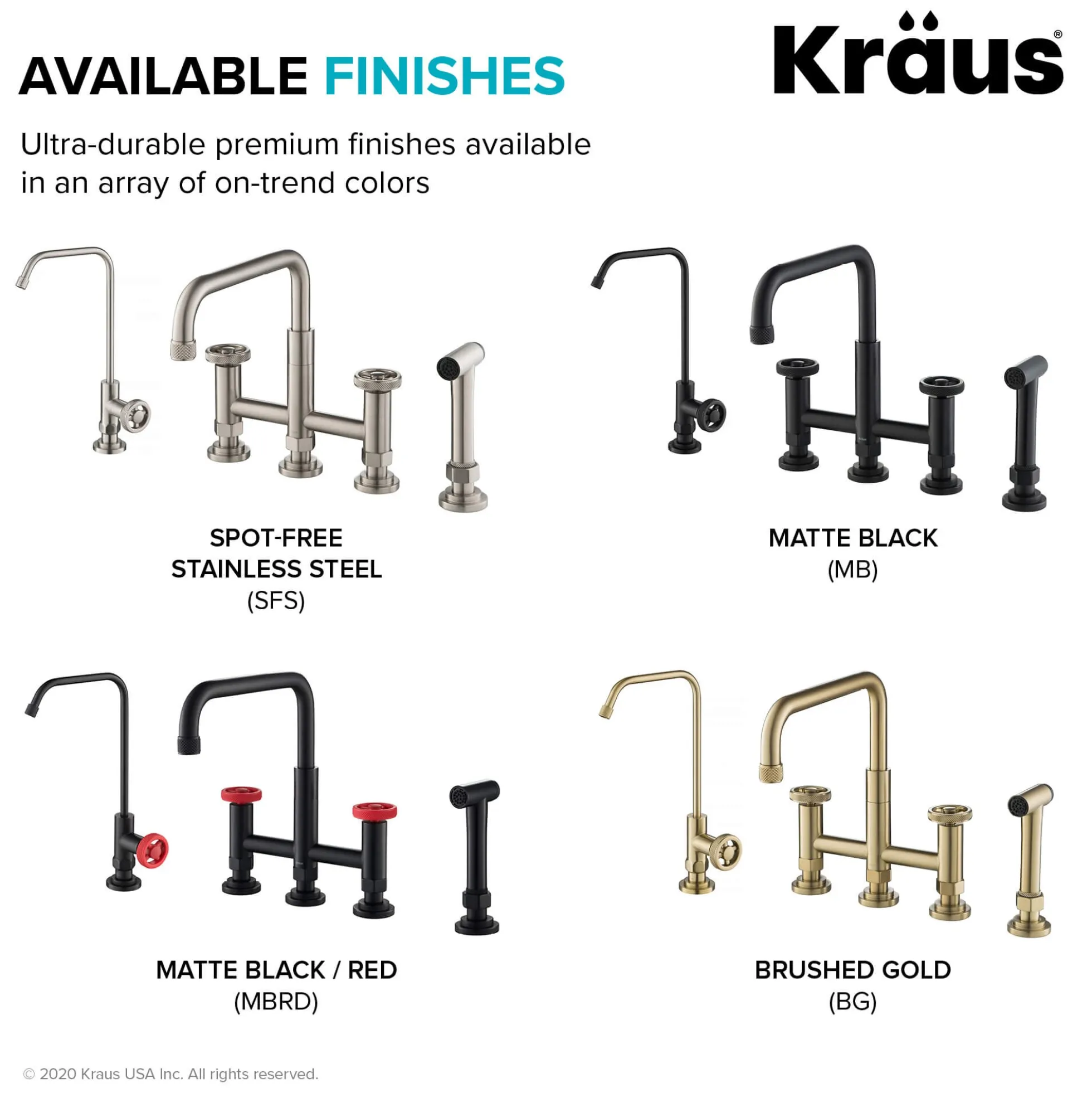 Industrial Bridge Kitchen Faucet and Water Filter Faucet Combo in Brushed Gold