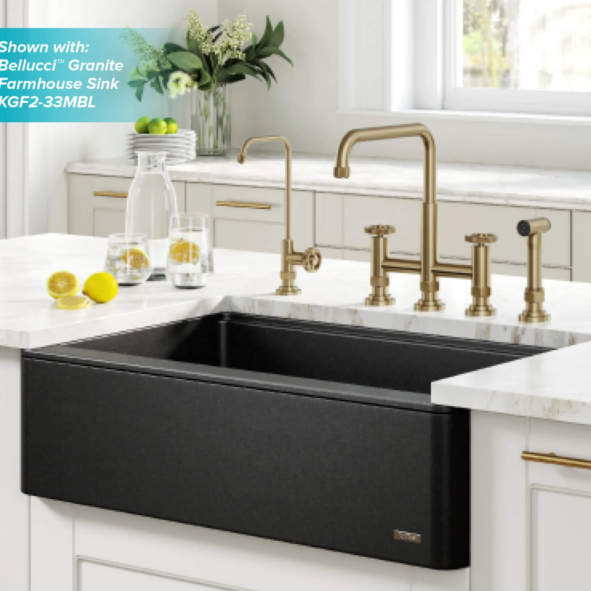 Industrial Bridge Kitchen Faucet and Water Filter Faucet Combo in Brushed Gold