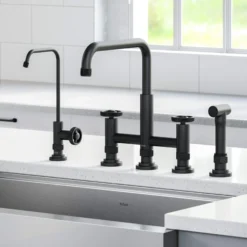 Industrial Bridge Kitchen Faucet and Water Filter Faucet Combo in Matte Black