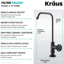 Industrial Bridge Kitchen Faucet and Water Filter Faucet Combo in Matte Black