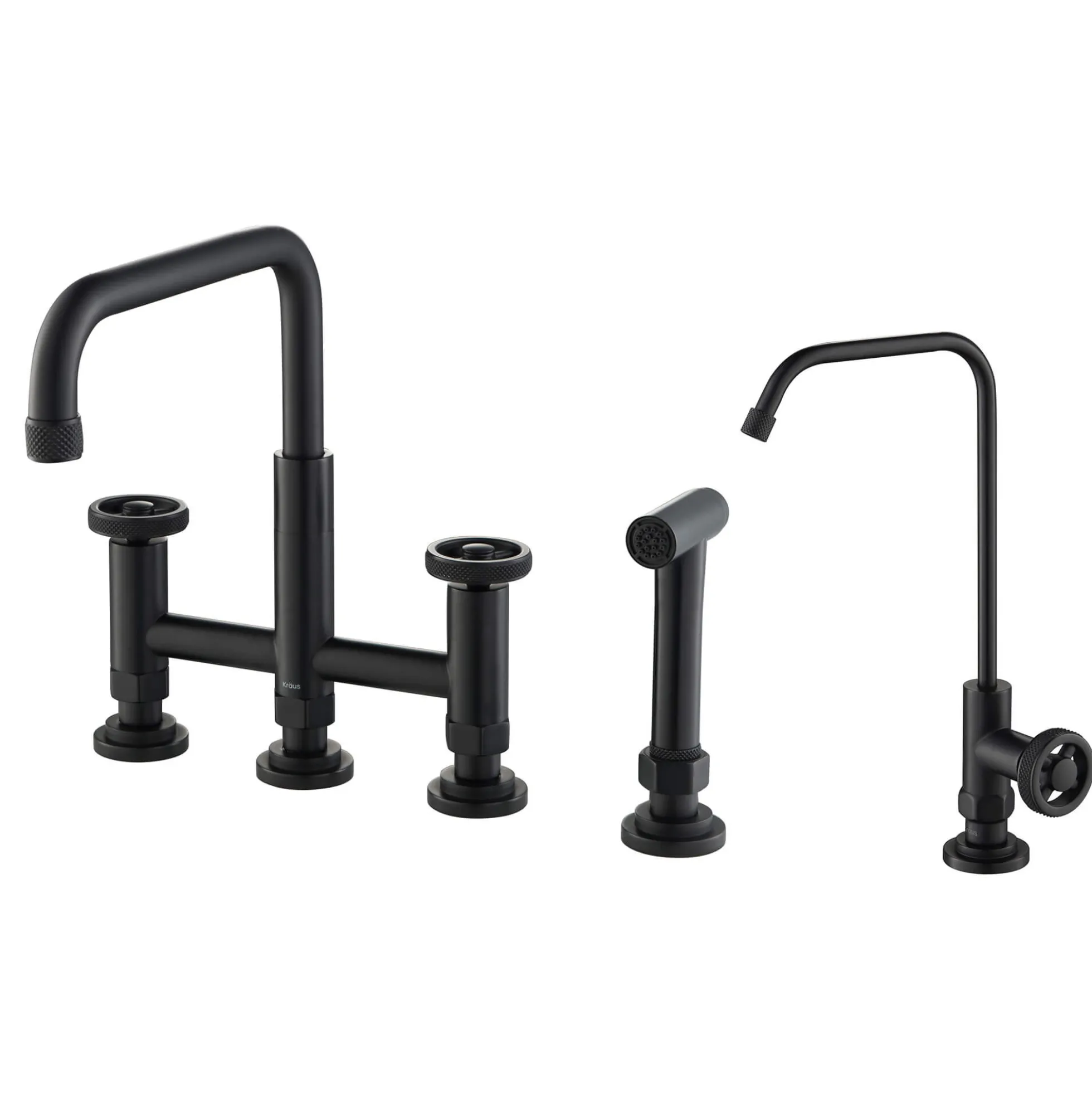 Industrial Bridge Kitchen Faucet and Water Filter Faucet Combo in Matte Black