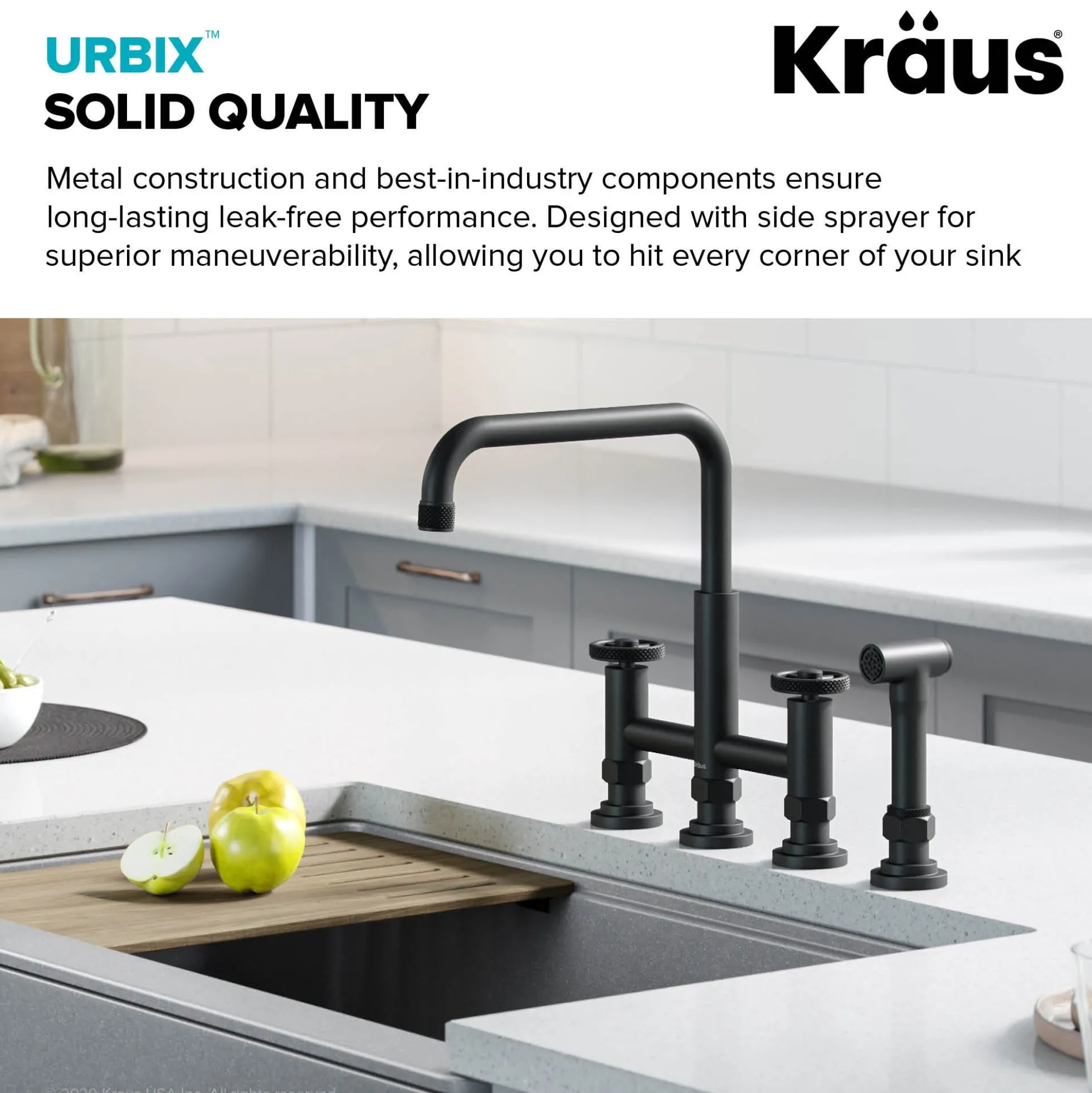 Industrial Bridge Kitchen Faucet and Water Filter Faucet Combo in Matte Black