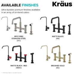 Industrial Bridge Kitchen Faucet and Water Filter Faucet Combo in Matte Black/Red