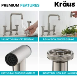 Industrial Bridge Kitchen Faucet and Water Filter Faucet Combo in Spot Free Stainless Steel